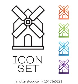 Black line Windmill icon isolated on white background. Set icons colorful. Vector Illustration