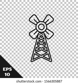 Black line Windmill icon isolated on transparent background.  Vector Illustration