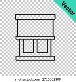Black line Window with curtains in the room icon isolated on transparent background. Vector