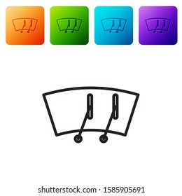 Black line Windscreen wiper icon isolated on white background. Set icons in color square buttons. Vector Illustration