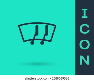 Black line Windscreen wiper icon isolated on green background.  Vector Illustration