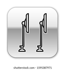 Black line Windscreen wiper icon isolated on white background. Silver square button. Vector Illustration