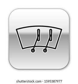 Black line Windscreen wiper icon isolated on white background. Silver square button. Vector Illustration