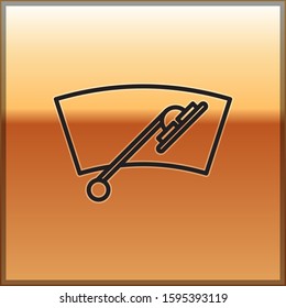 Black line Windscreen wiper icon isolated on gold background.  Vector Illustration