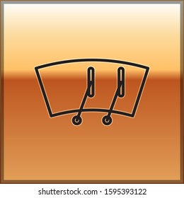 Black line Windscreen wiper icon isolated on gold background.  Vector Illustration
