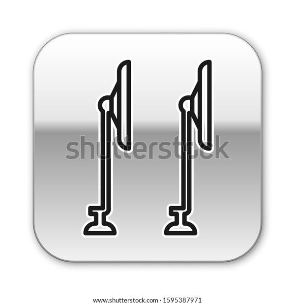 Black line Windscreen\
wiper icon isolated on white background. Silver square button.\
Vector Illustration
