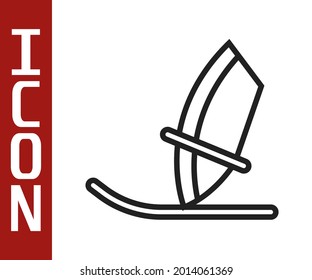 Black line Windsurfing icon isolated on white background.  Vector