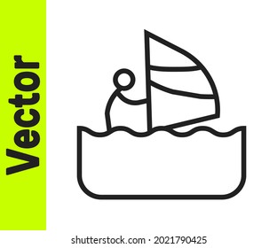 Black line Windsurfing icon isolated on white background.  Vector