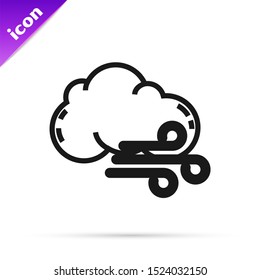 Black line Windy weather icon isolated on white background. Cloud and wind.  Vector Illustration