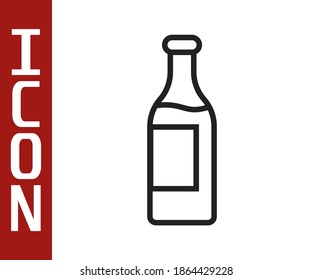 Black line Wine bottle icon isolated on white background.  Vector