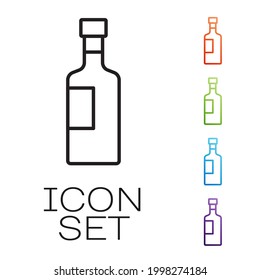 Black line Wine bottle icon isolated on white background. Set icons colorful. Vector