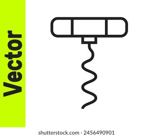 Black line Wine corkscrew icon isolated on white background.  Vector Illustration