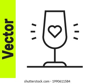 Black line Wine glass icon isolated on white background. Wineglass sign. Favorite wine.  Vector