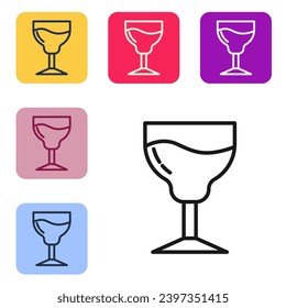 Black line Wine glass icon isolated on white background. Wineglass sign. Set icons in color square buttons. Vector