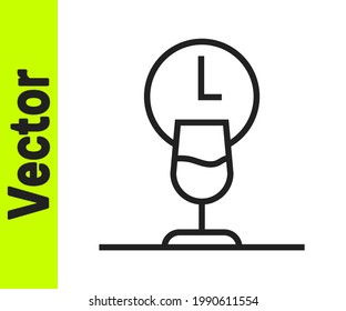 Black line Wine time icon isolated on white background. Wine glass. Wineglass sign.  Vector