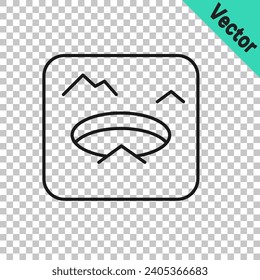 Black line Winter fishing icon isolated on transparent background. Round ice frame. Hole in ice.  Vector