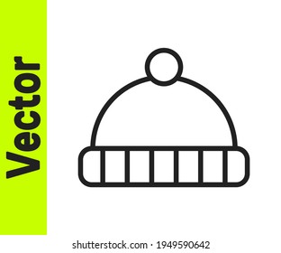 Black line Winter hat icon isolated on white background.  Vector