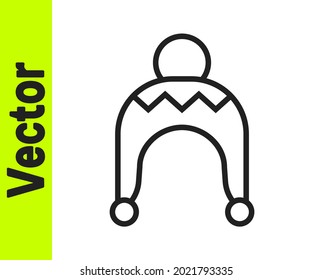 Black line Winter hat icon isolated on white background.  Vector