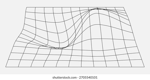 Cuadrícula de alambre de línea negra. Paisaje de la topografía con la onda aislada en el fondo blanco