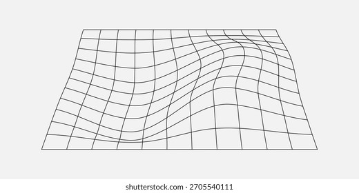 Black line wireframe grid. Topography landscape with wave isolated on white background
