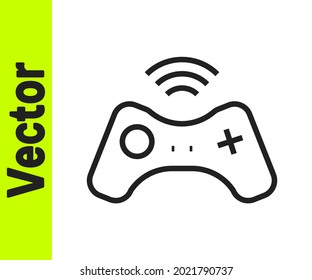 Black line Wireless gamepad icon isolated on white background. Game controller.  Vector