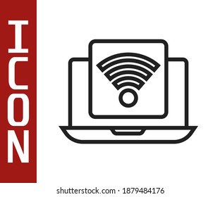 Black line Wireless laptop icon isolated on white background. Internet of things concept with wireless connection.  Vector