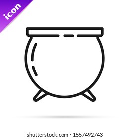 Black line Witch cauldron icon isolated on white background. Happy Saint Patricks day.  Vector Illustration
