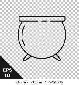 Black line Witch cauldron icon isolated on transparent background. Happy Saint Patricks day.  Vector Illustration
