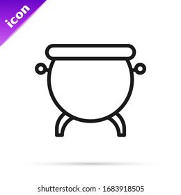 Black line Witch cauldron icon isolated on white background. Happy Halloween party.  Vector Illustration