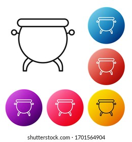 Black line Witch cauldron icon isolated on white background. Happy Halloween party. Set icons colorful circle buttons. Vector Illustration