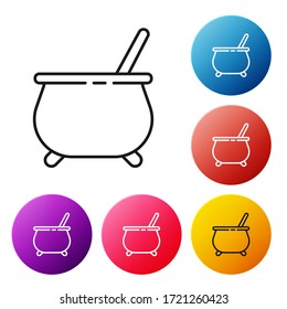 Black line Witch cauldron icon isolated on white background. Happy Halloween party. Set icons colorful circle buttons. Vector Illustration