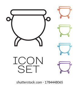 Black line Witch cauldron icon isolated on white background. Happy Halloween party. Set icons colorful. Vector Illustration