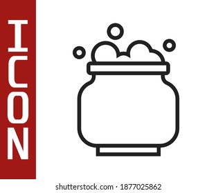 Black line Witch cauldron icon isolated on white background. Happy Halloween party.  Vector