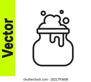Black line Witch cauldron icon isolated on white background. Happy Halloween party.  Vector