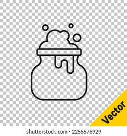 Black line Witch cauldron icon isolated on transparent background. Happy Halloween party.  Vector