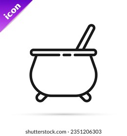 Black line Witch cauldron icon isolated on white background. Happy Halloween party.  Vector Illustration
