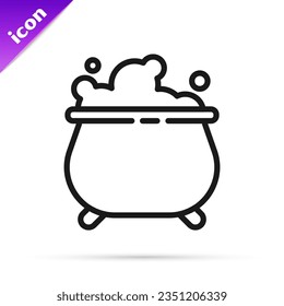 Black line Witch cauldron icon isolated on white background. Happy Halloween party.  Vector Illustration