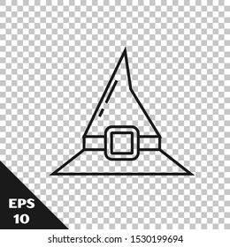 Black line Witch hat icon isolated on transparent background. Happy Halloween party.  Vector Illustration