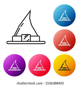 Black line Witch hat icon isolated on white background. Happy Halloween party. Set icons colorful circle buttons. Vector Illustration
