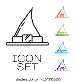 Black line Witch hat icon isolated on white background. Happy Halloween party. Set icons colorful. Vector Illustration