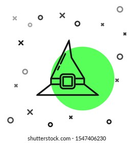 Black line Witch hat icon isolated on white background. Happy Halloween party.  Vector Illustration