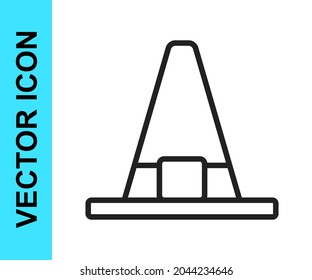 Black line Witch hat icon isolated on white background. Happy Halloween party.  Vector