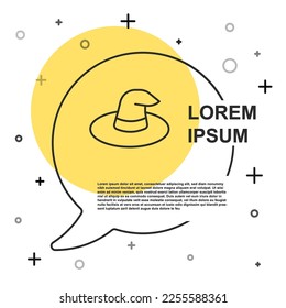 Black line Witch hat icon isolated on white background. Happy Halloween party. Random dynamic shapes. Vector