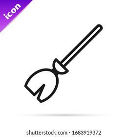 Black line Witches broom icon isolated on white background. Happy Halloween party.  Vector Illustration