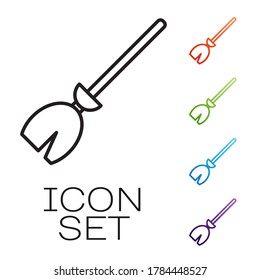 Black line Witches broom icon isolated on white background. Happy Halloween party. Set icons colorful. Vector Illustration