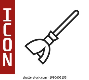 Black line Witches broom icon isolated on white background. Happy Halloween party.  Vector