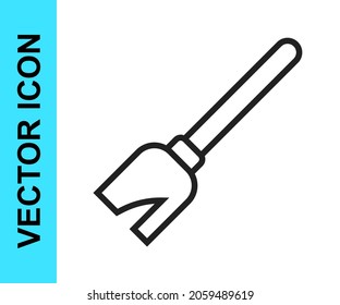 Black line Witches broom icon isolated on white background. Happy Halloween party.  Vector