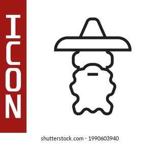 Black line Wizard warlock icon isolated on white background.  Vector