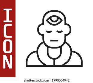 Black line Wizard warlock icon isolated on white background.  Vector