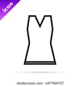 Black line Woman dress icon isolated on white background. Clothes sign.  Vector Illustration